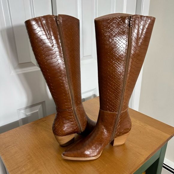 Matisse Block Heel Brown Knee-High Boots Bruna Tobacco Croc Western Boots - Picture 5 of 9